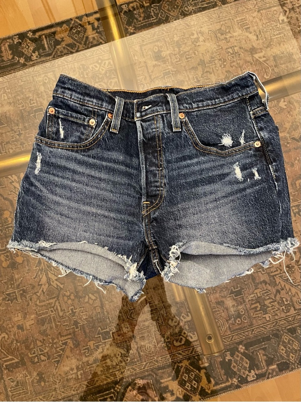 Levi's Dark Blue Distressed Denim Cutoff Shorts